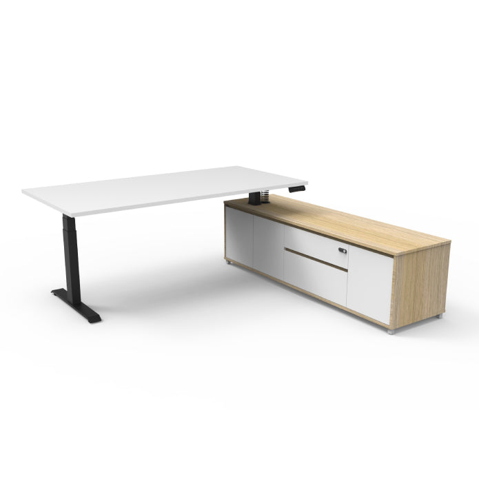 Boost Executive Desk Natural White Black P C Right Hand Side Cabinet without Modesty Panel