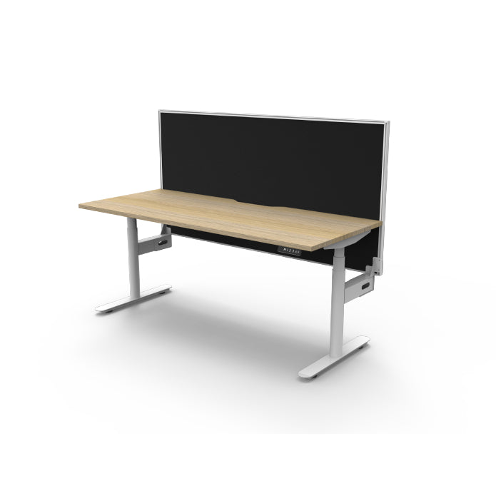 Rapidline Height Adjustable Halo+ Single Sided Workstation Without Cable Tray With Screen Natural Oak White Satin