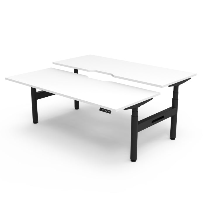 Rapidline Height Adjustable Halo+ Back to Back Workstation 1200mmX1500mm Natural White Black satin Without Cable Tray Without Screen
