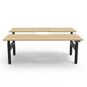 Rapidline Height Adjustable Halo+ Back to Back Workstation Natural Oak Black satin Without Cable Tray Without Screen
