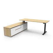 Boost Executive Desk Natural Oak Black P C Left Hand Side Cabinet without Modesty Panel