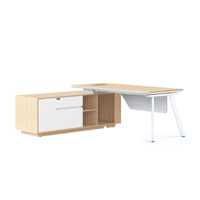 Casa Executive Desk & Cabinet White Satin P C Eternity Leg Left Hand Side Cabinet