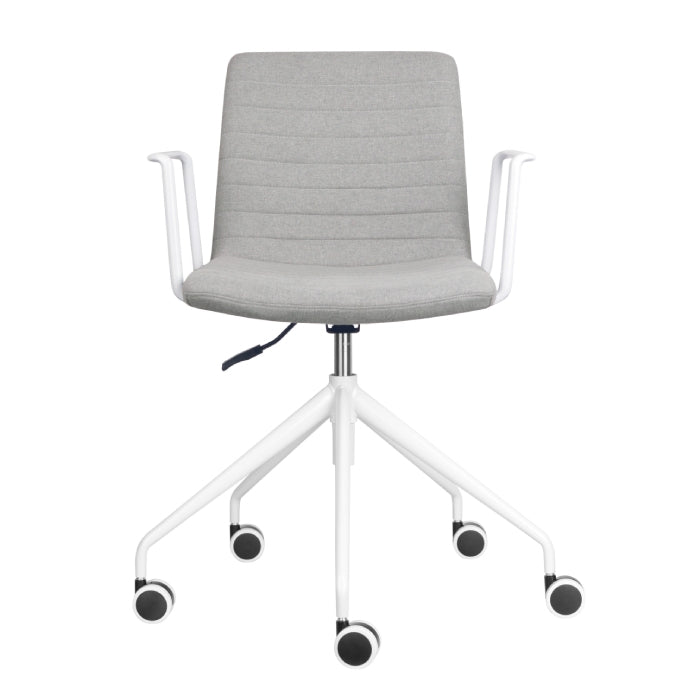 Pixel Swivel 5 Star Base Chair Light Grey Fabric Arms White P C
