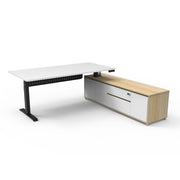 Boost Executive Desk Natural White Black P C Right Hand Side Cabinet with Modesty Panel