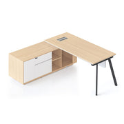 Casa Executive Desk & Cabinet Black Satin P C Eternity Leg Left Hand Side Cabinet