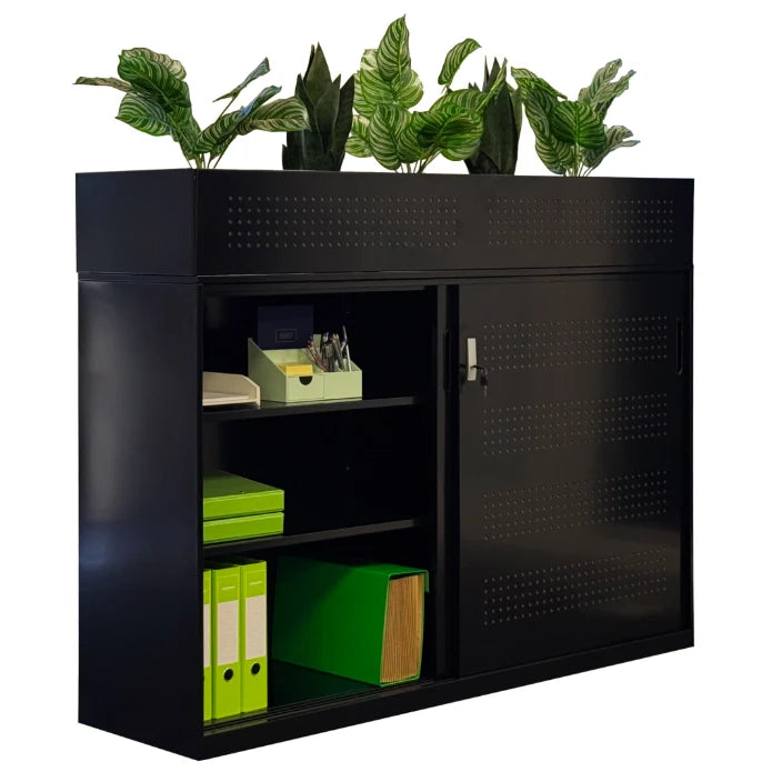 Steelco Shelves Sliding Door Cabinet With Perforated Doors