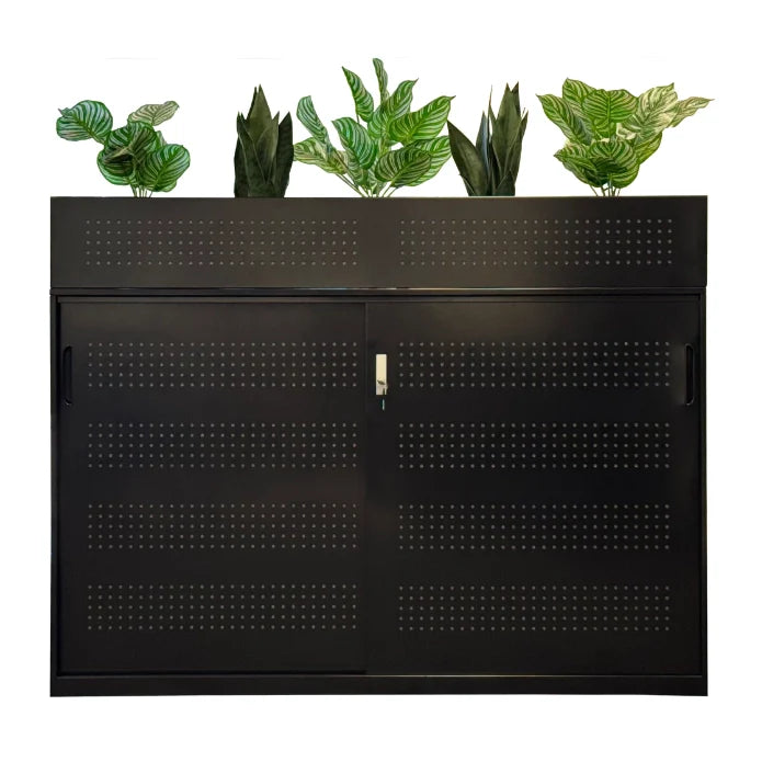 Steelco Shelves Sliding Door Cabinet With Perforated Doors