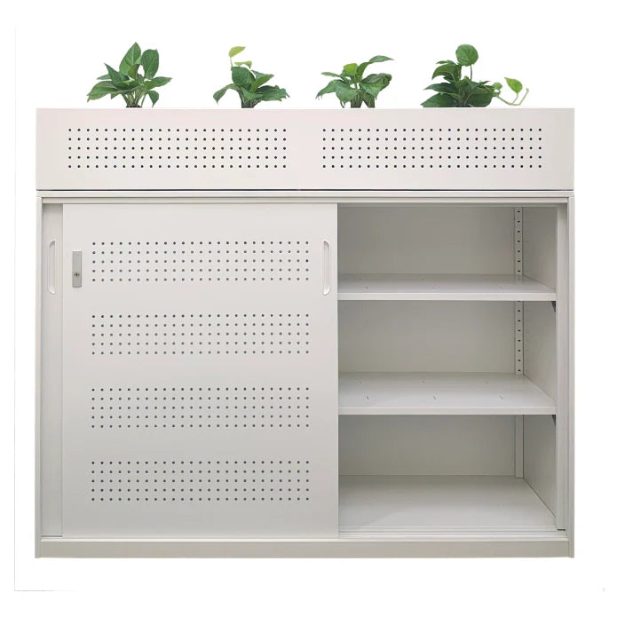 Steelco Shelves Sliding Door Cabinet With Perforated Doors
