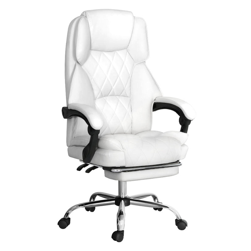 Artiss Executive Office Chair Leather Footrest Leather White