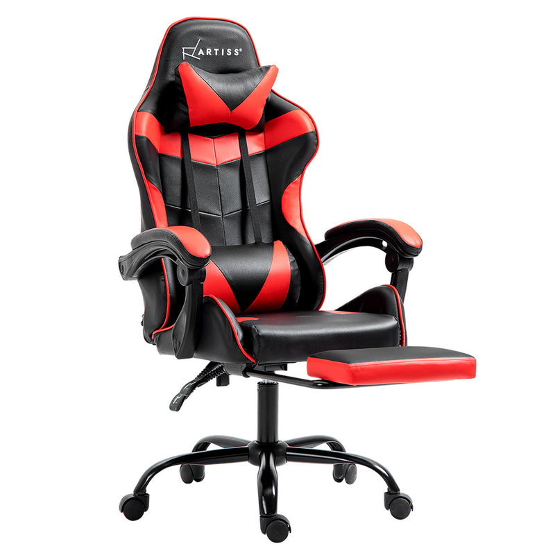 Artiss Gaming Office Chair Executive Computer Leather Chairs Footrest Red