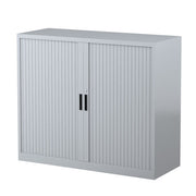 Steelco Tambour Door Cabinet 2 Shelves- 1015mm H x 1200mm W x 463D Silver Gray