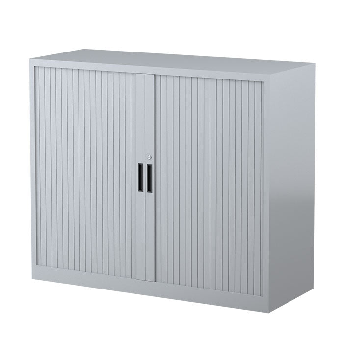 Steelco Tambour Door Cabinet 2 Shelves- 1015mm H x 1200mm W x 463D Silver Gray