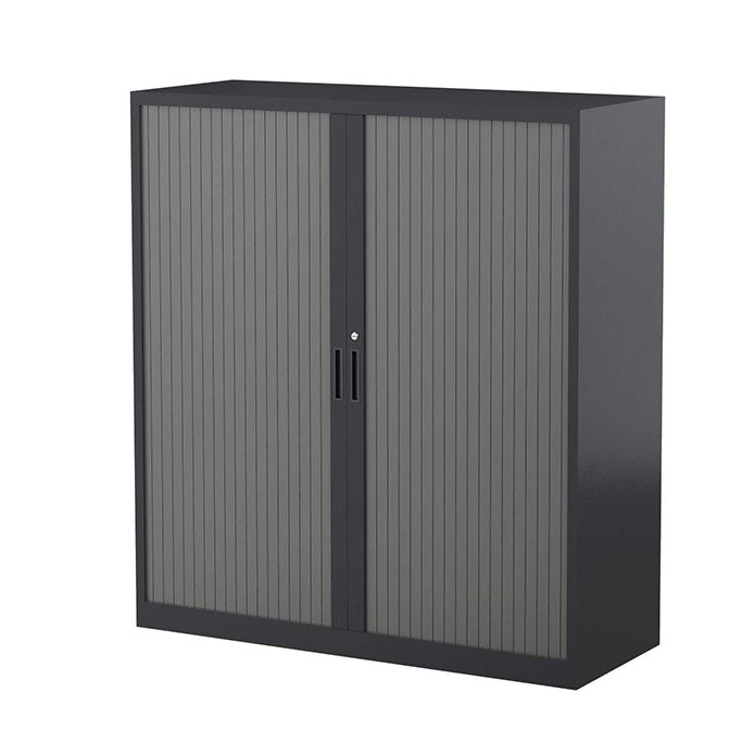 Steelco Tambour Door Cabinet 3 Shelves- 1200mm H x 1200mm W x 463D Black Satin