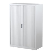 Steelco Tambour Door Cabinet 5 Shelves- 2000mm H x 900mm W x 463D White Satin