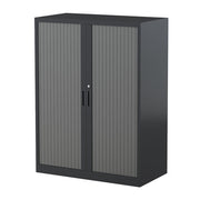 Steelco Tambour Door Cabinet 3 Shelves- 1200mm H x 900mm W x 463D Black Satin