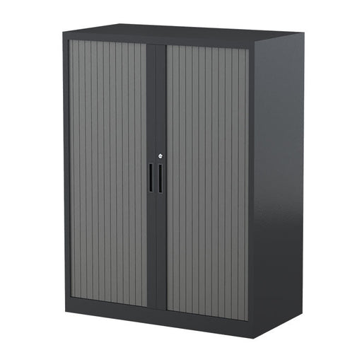 Steelco Tambour Door Cabinet 3 Shelves- 1200mm H x 900mm W x 463D Black Satin