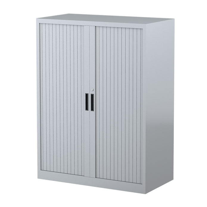 Steelco Tambour Door Cabinet 3 Shelves- 1200mm H x 900mm W x 463D Silver Gray