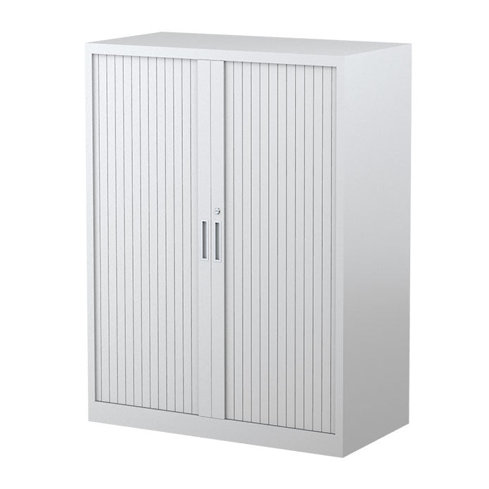 Steelco Tambour Door Cabinet 3 Shelves- 1200mm H x 900mm W x 463D White Satin