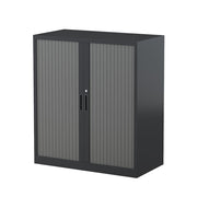 Steelco Tambour Door Cabinet 2 Shelves- 1015mm H x 900mm W x 463D Black Satin