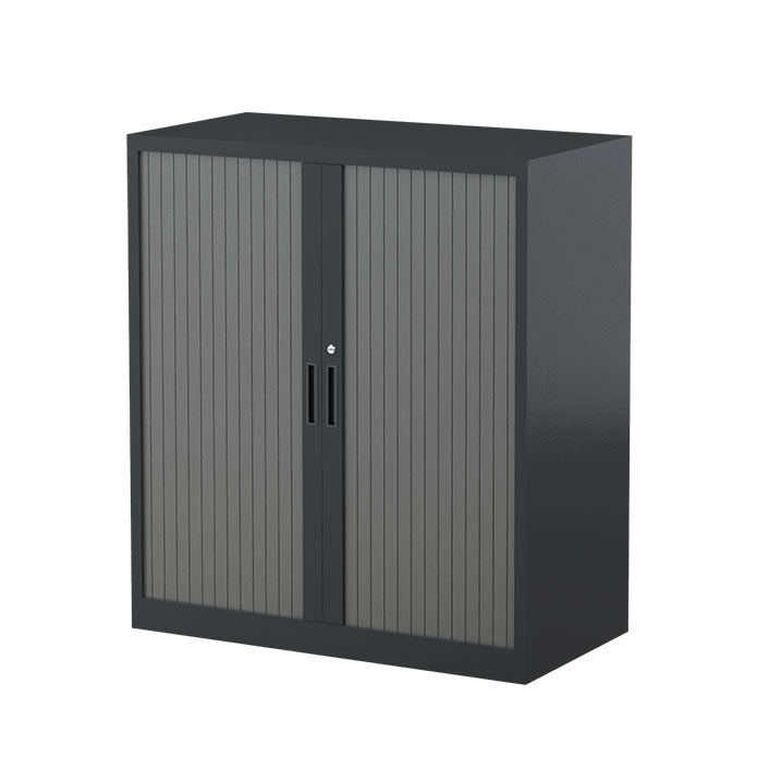 Steelco Tambour Door Cabinet 2 Shelves- 1015mm H x 900mm W x 463D Black Satin