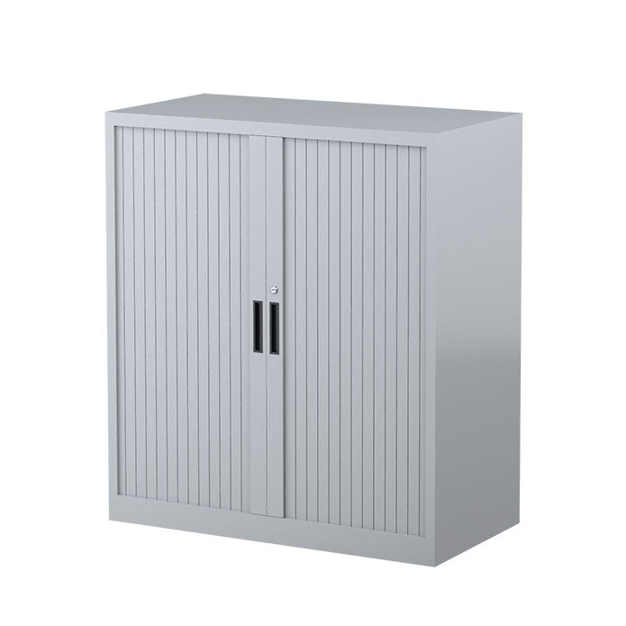 Steelco Tambour Door Cabinet 2 Shelves- 1015mm H x 900mm W x 463D Silver Gray