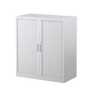 Steelco Tambour Door Cabinet 2 Shelves- 1015mm H x 900mm W x 463D White Satin