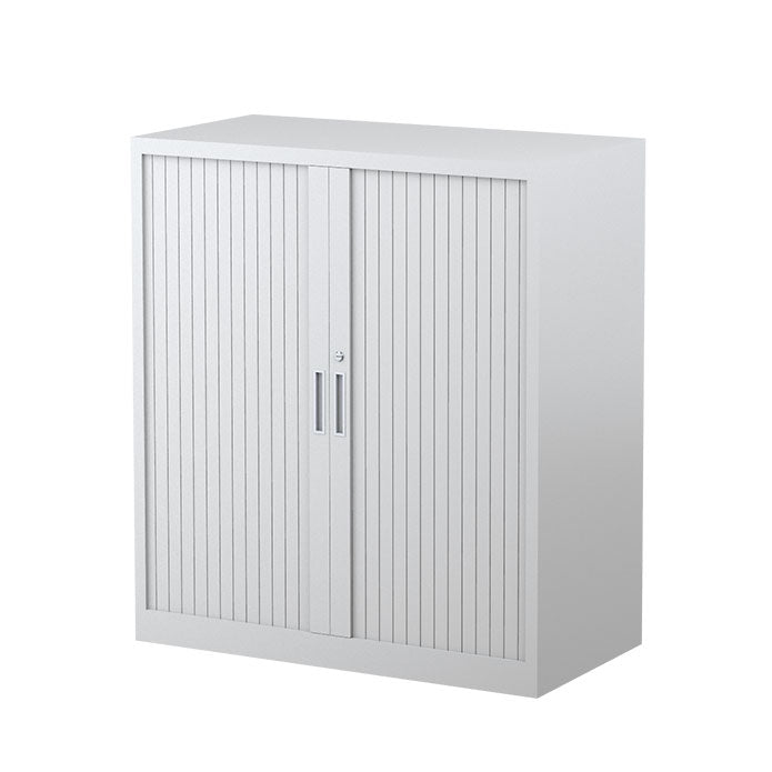 Steelco Tambour Door Cabinet 2 Shelves- 1015mm H x 900mm W x 463D White Satin