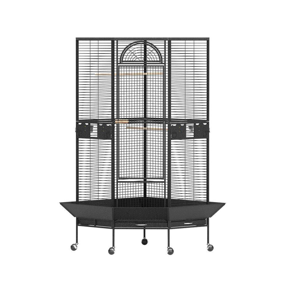 Jumbo Corner Aviary Cage with Wheels & Perch | EasyMart - Bird Aviary Kit Large Wheel Cage