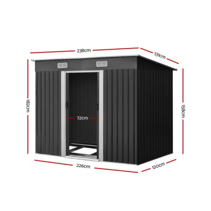 Giantz 2.38 x 1.31m Steel Base Garden Shed - Grey
