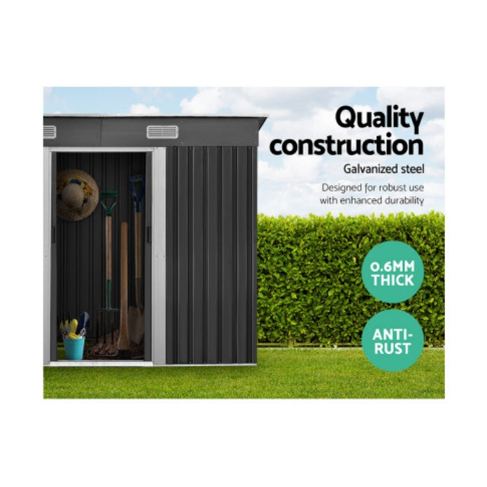 Giantz 2.38 x 1.31m Steel Base Garden Shed - Grey