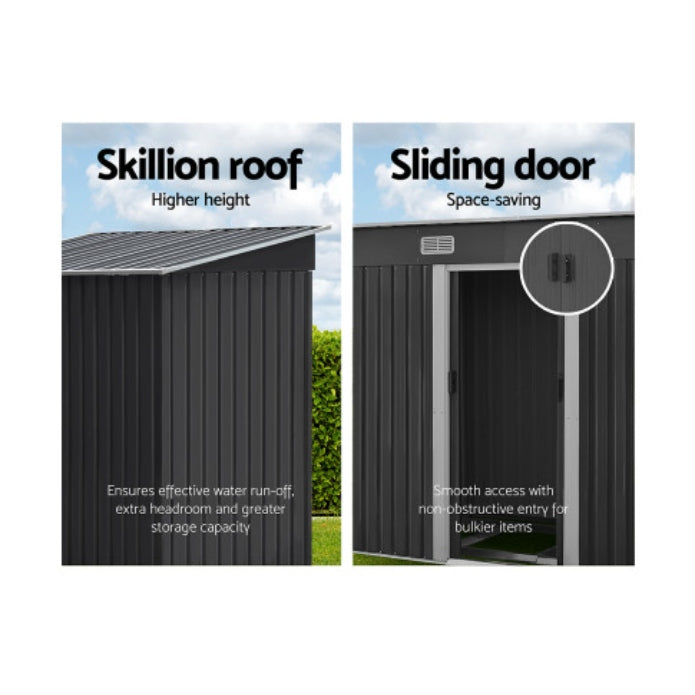 Giantz 2.38 x 1.31m Steel Base Garden Shed - Grey