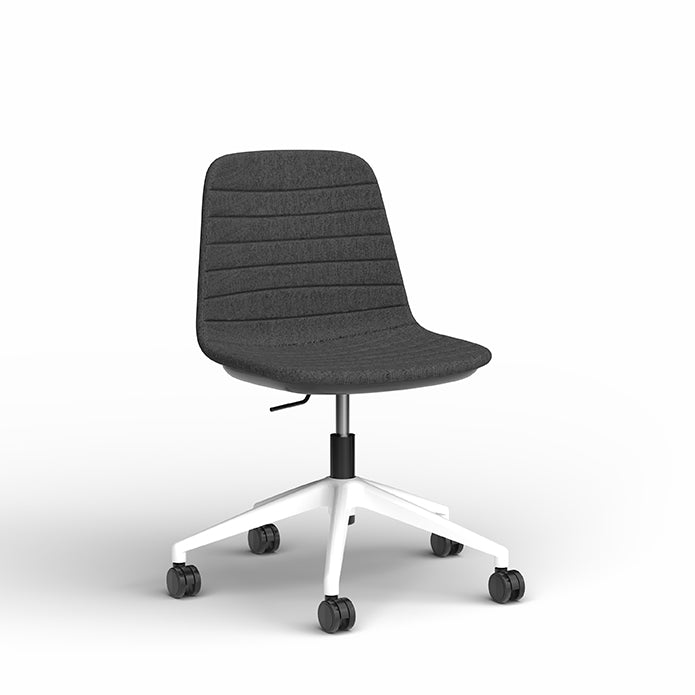 Sofia Chair with Gas Lift Castor Base Pewter Fabric White Powdercoat No