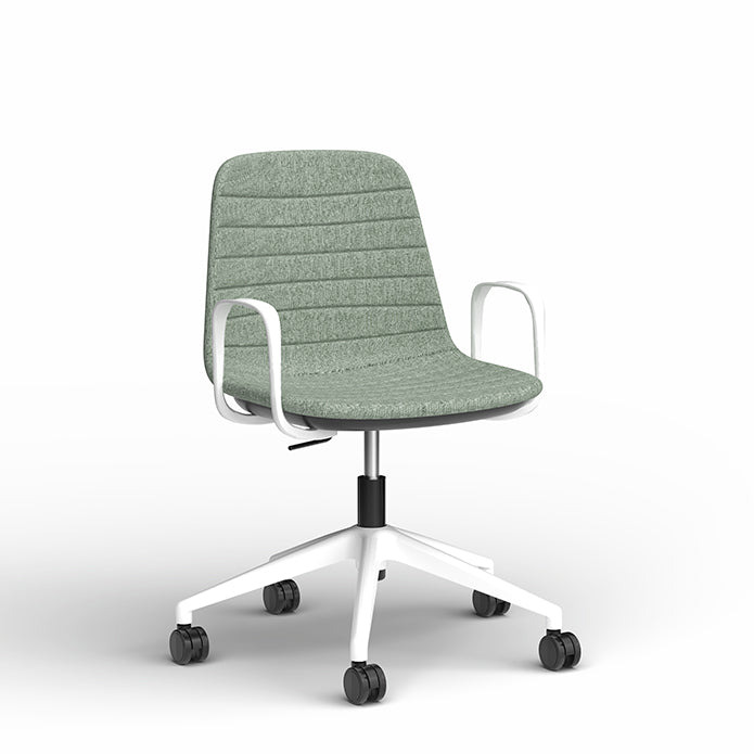 Sofia Chair with Gas Lift Castor Base Leaf Fabric White Powdercoat Yes