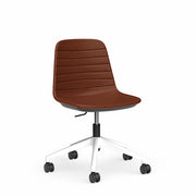 Sofia Chair with Gas Lift Castor Base Leather Tan White Powdercoat No