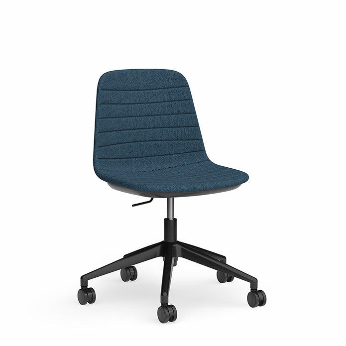 Sofia Chair with Gas Lift Castor Base Steel Blue Fabric Black Powdercoat No