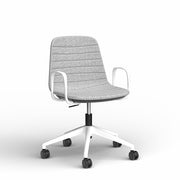 Sofia Chair with Gas Lift Castor Base Grey Mist Fabric White Powdercoat Yes