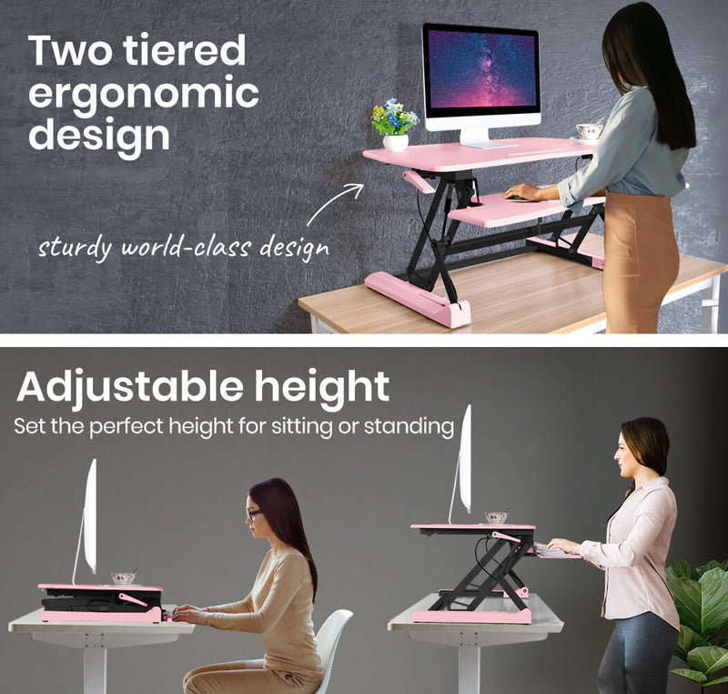 Fortia Desk Riser 90cm Wide Adjustable Sit to Stand for Dual Monitor