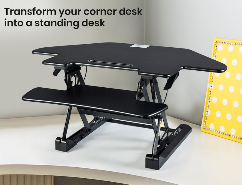 Fortia Corner Desk Riser 110cm Wide Adjustable Sit to Stand for Dual Monitor