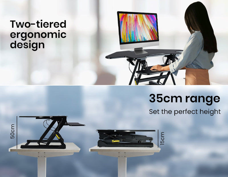 Fortia Corner Desk Riser 110cm Wide Adjustable Sit to Stand for Dual Monitor
