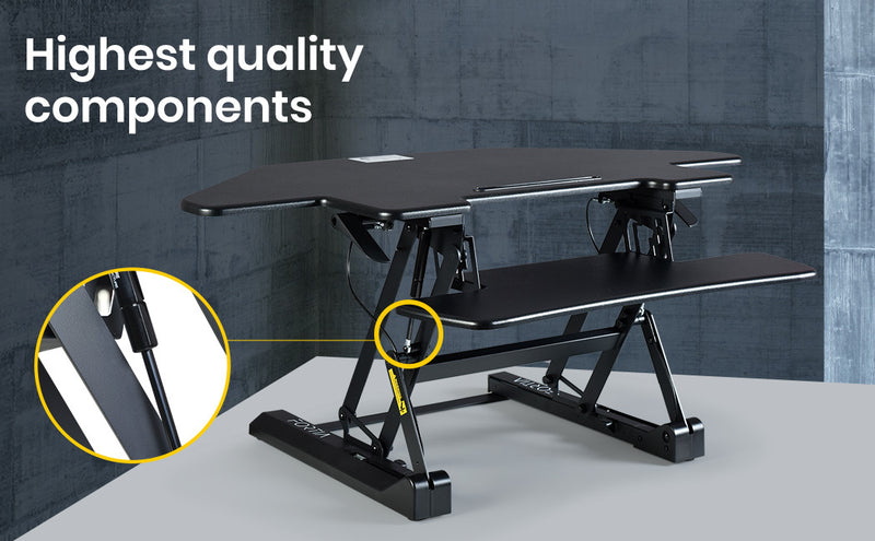 Fortia Corner Desk Riser 110cm Wide Adjustable Sit to Stand for Dual Monitor