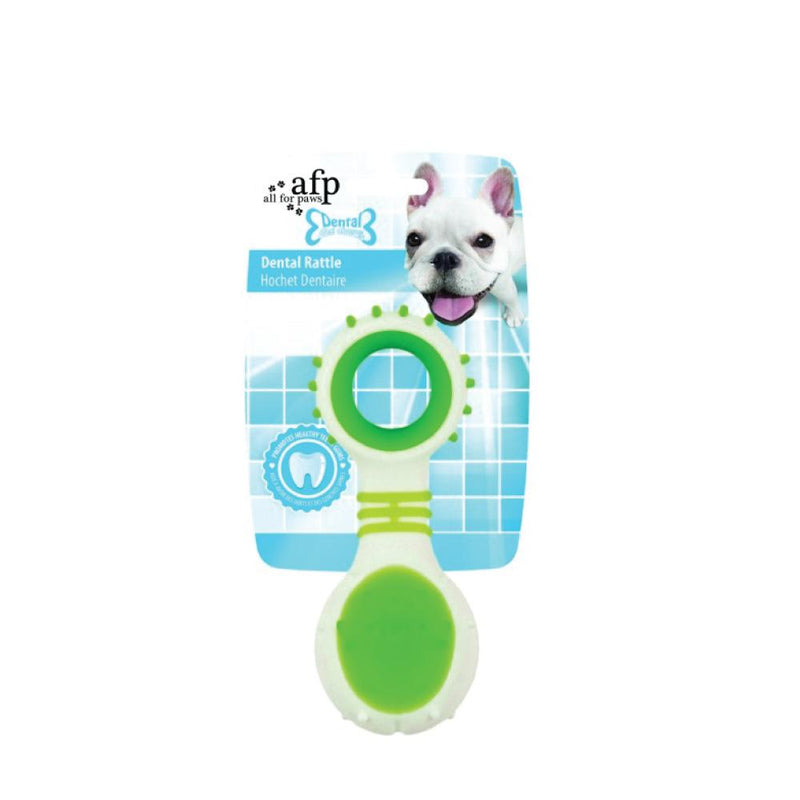 Dog Dental Rattle - Puppy Teething + Cleaning Gums Rubber Ridges Chew Green