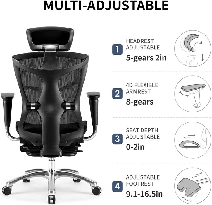 Sihoo Ergonomic Office Chair V1 4D Adjustable High-Back Breathable With Footrest And Lumbar Support