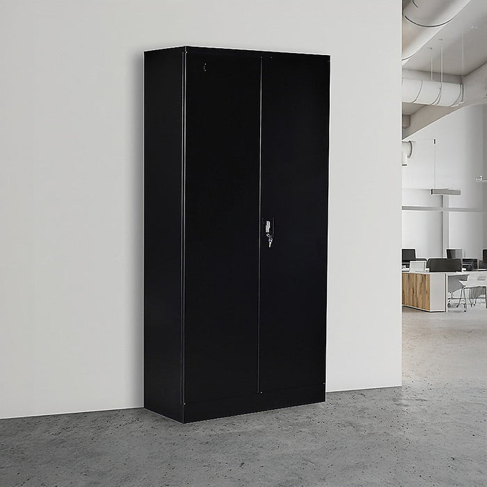 Two-Door Shelf Office Gym Filing Storage Locker Cabinet Safe- Black