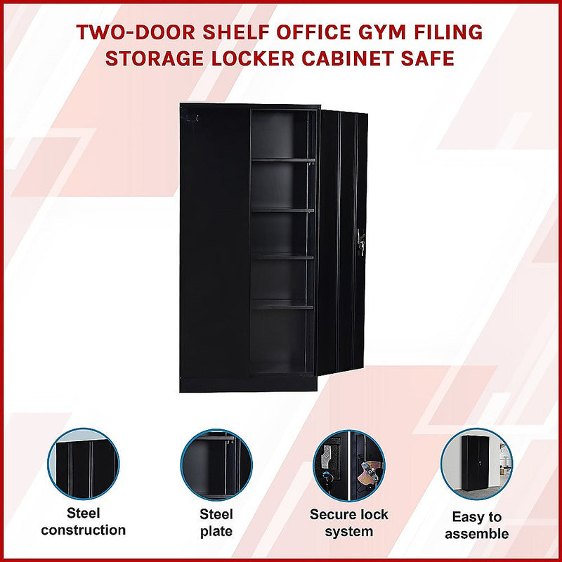 Two-Door Shelf Office Gym Filing Storage Locker Cabinet Safe- Black