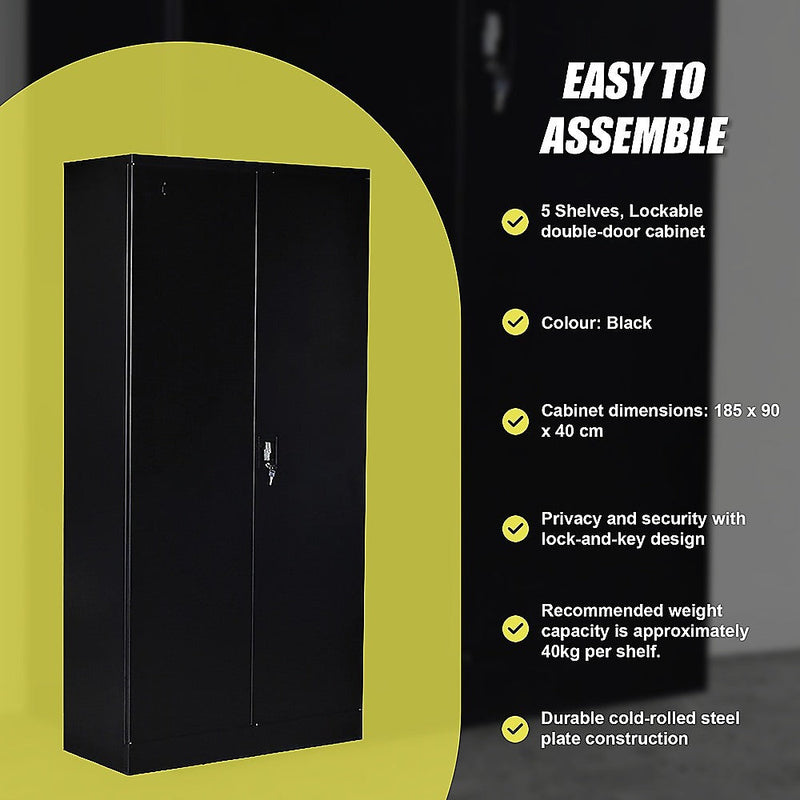 Two-Door Shelf Office Gym Filing Storage Locker Cabinet Safe- Black