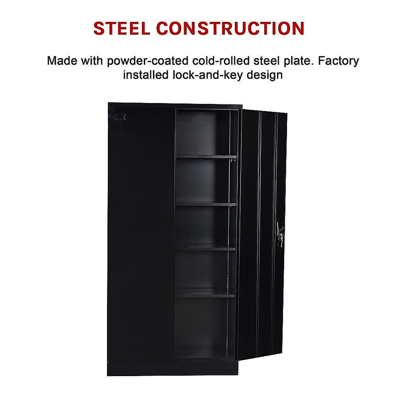Two-Door Shelf Office Gym Filing Storage Locker Cabinet Safe- Black