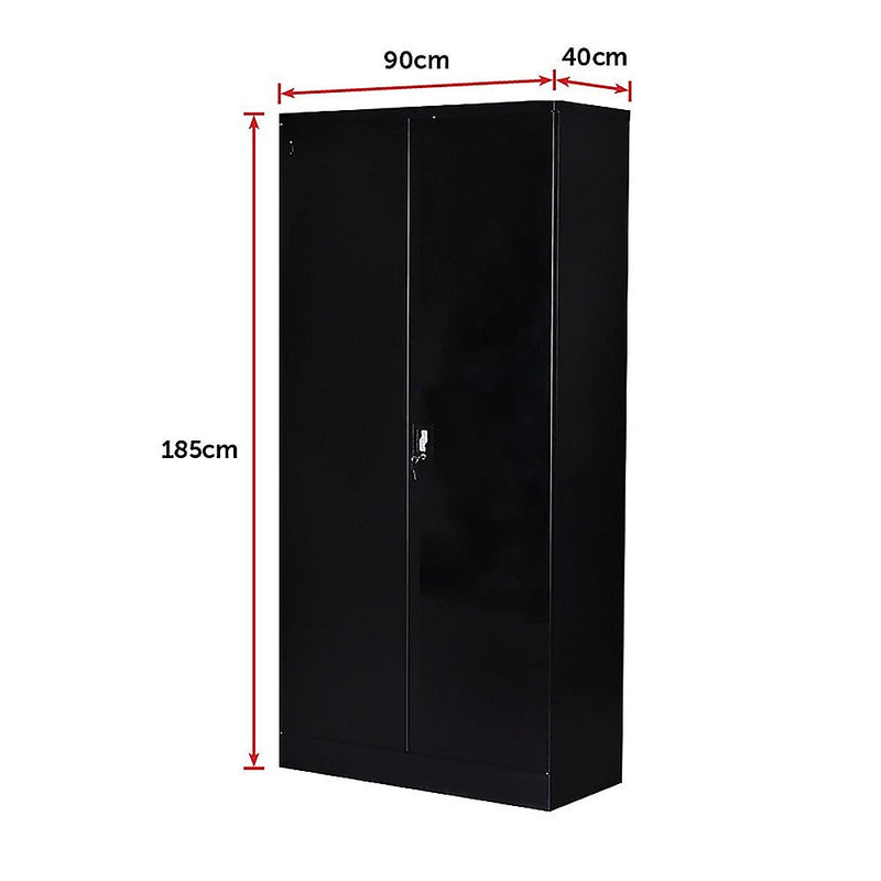 Two-Door Shelf Office Gym Filing Storage Locker Cabinet Safe- Black