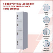 4-Door Vertical Locker for Office Gym Shed School Home Storage - Standard Lock with Keys