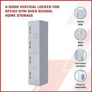 4-Door Vertical Locker for Office Gym Shed School Home Storage - Padlock-operated