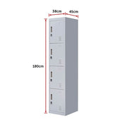 4-Door Vertical Locker for Office Gym Shed School Home Storage - Padlock-operated